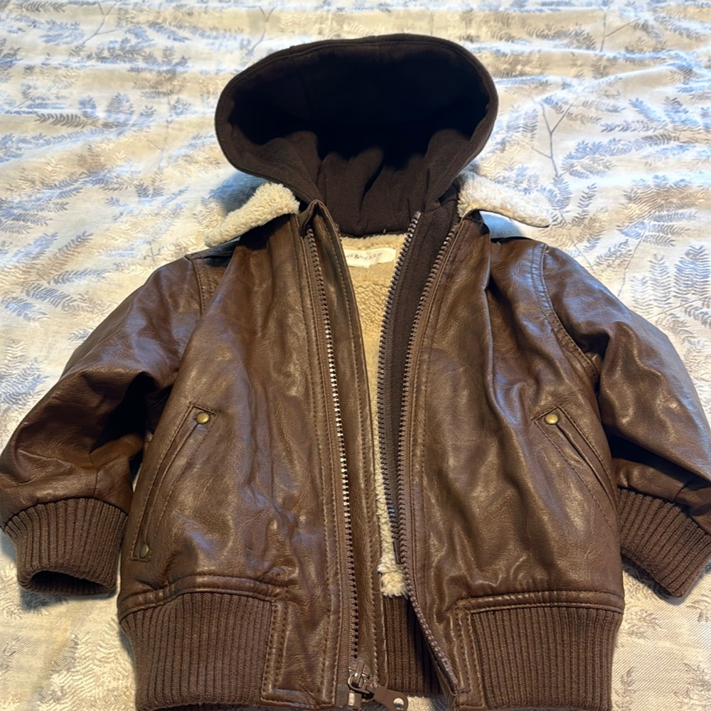 18M Fleece Lined Leather Jacket w/ detachable hoodie
